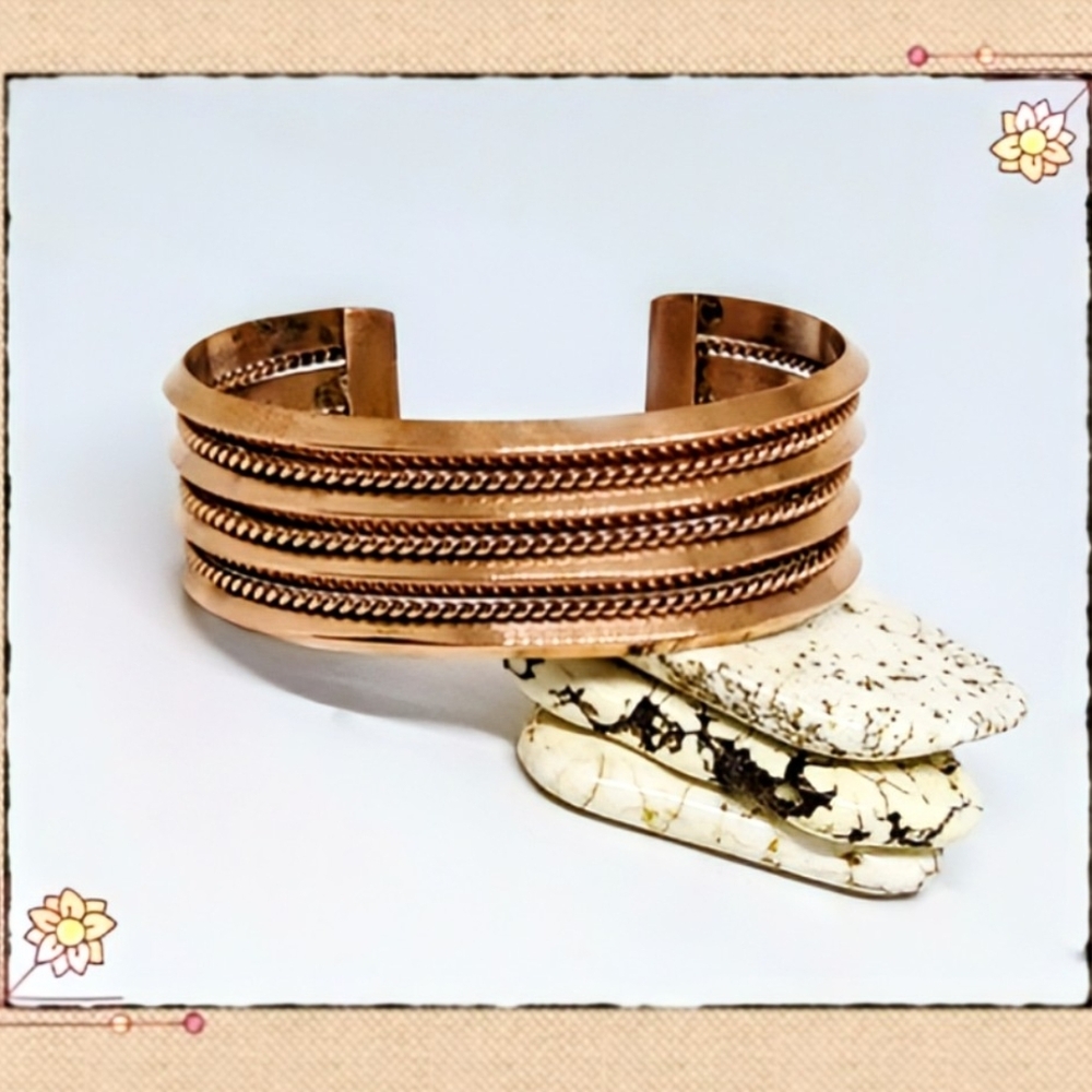 Tahe Navajo Copper Signed Wide Cuff Bracelet